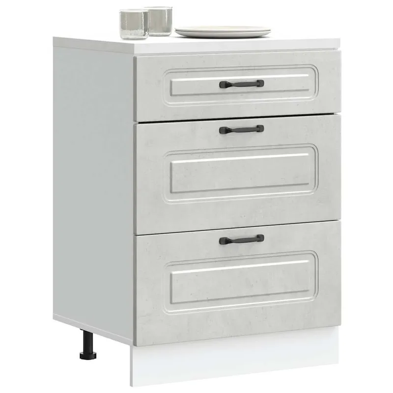 Armoire de cuisine Kalmar gris béton bois d'ingénierie