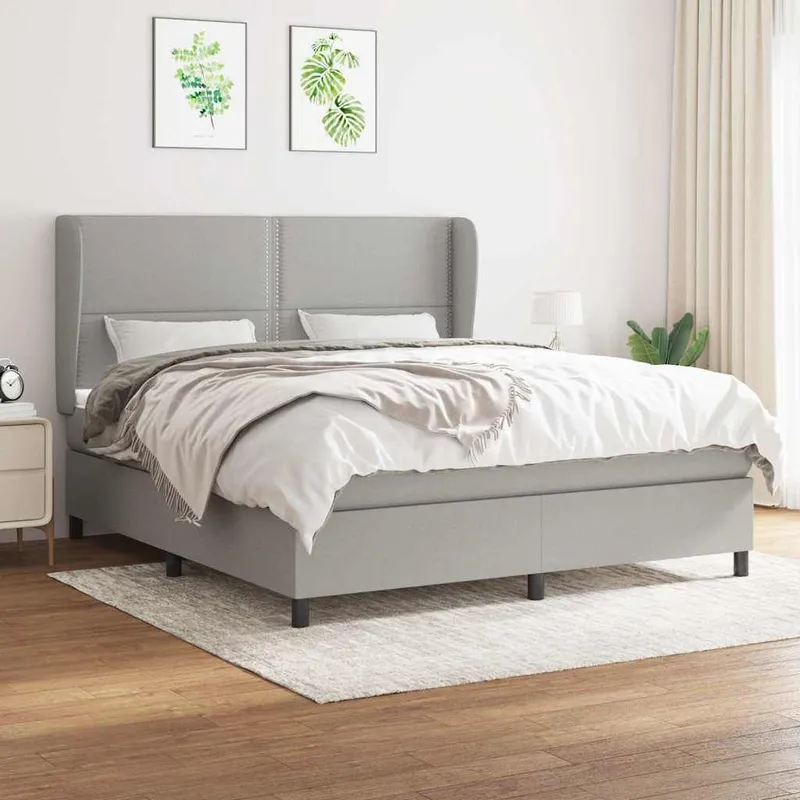 letto boxspring mit Matratze Hellgrau 180x200 cm tessuto