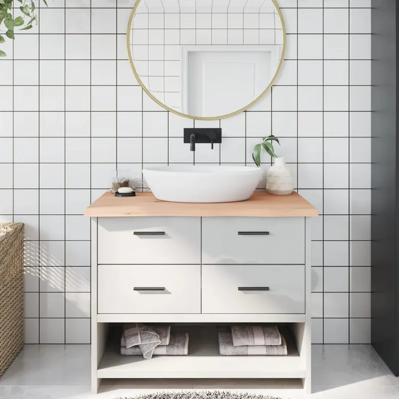 Comptoir de salle de bain 100x50x(2-4)cm bois massif non traité