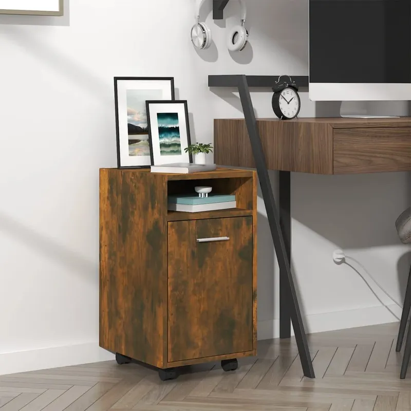 Armoire appoint à roues Chêne fumé 33x38x60cm Bois d'ingénierie