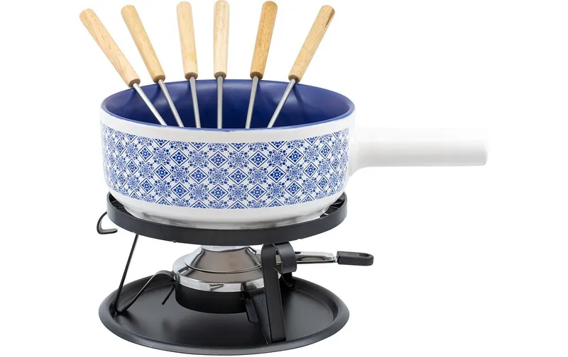 Kadastar Käsefondue-Set Kacheln 9 Teile, bleu/blanc