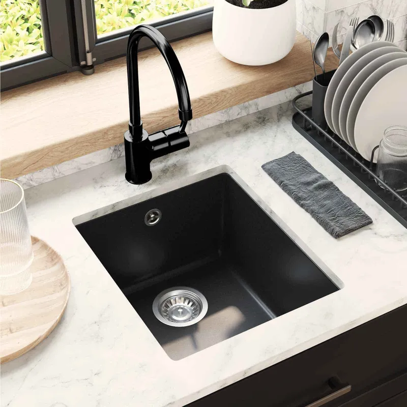 Waschbecken 80% Quarz und 20% Harz 370 x 460 mm Schwarz