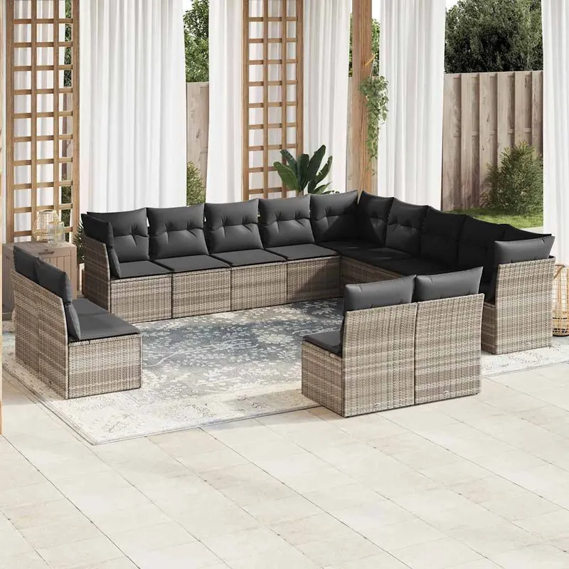 13-tlg. set divano da giardino con cuscini Hellgrau Poly Rattan