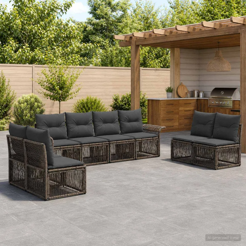 Set di divani giardino 8 pezzi grigio polirattano