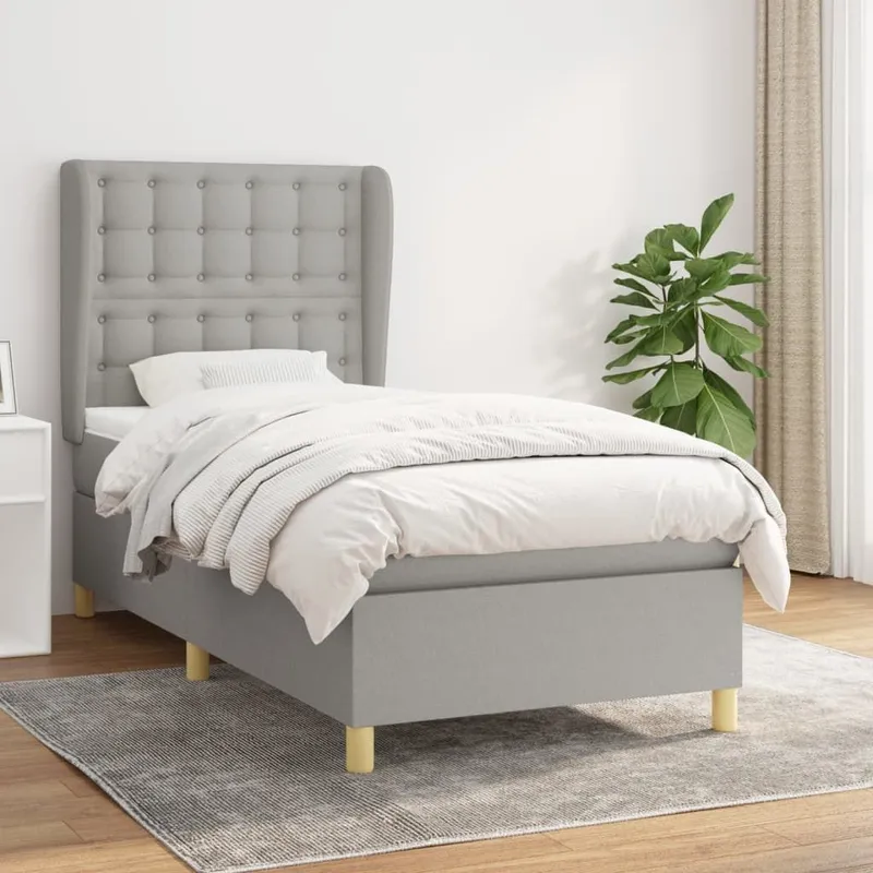 letto boxspring mit Matratze Hellgrau 90x200 cm tessuto