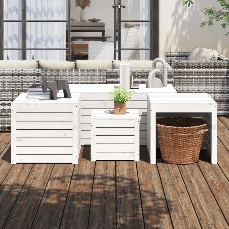 4-tlg. Gartenbox-Set bianco legno massiccio pino