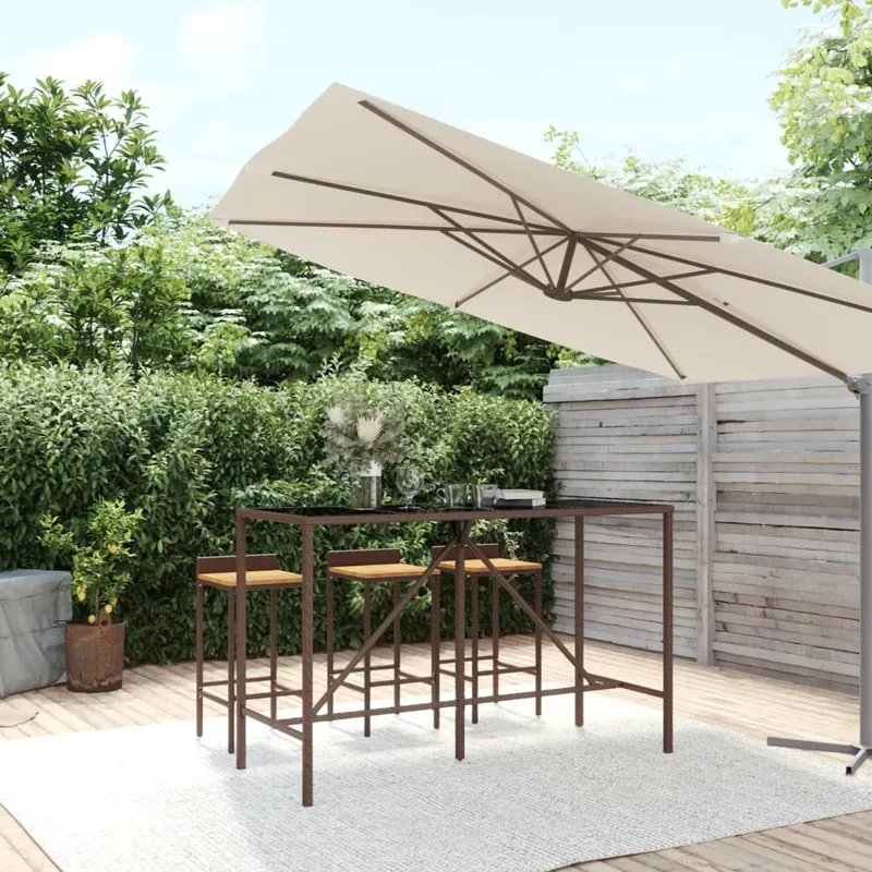 Bartisch mit Glasplatte marrone 180x70x110 cm Poly Rattan