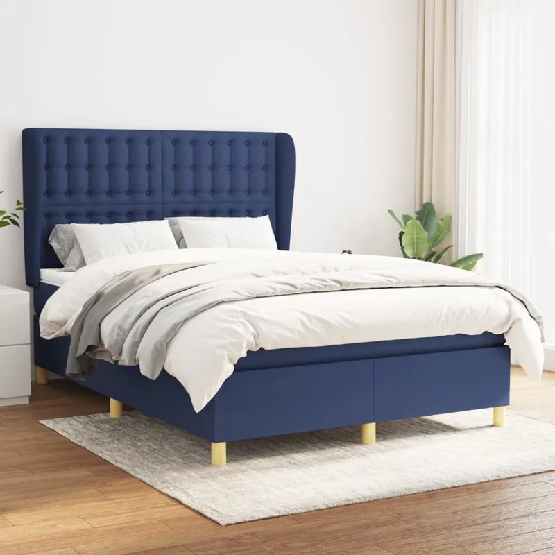 letto boxspring mit Matratze blu 140x200 cm tessuto