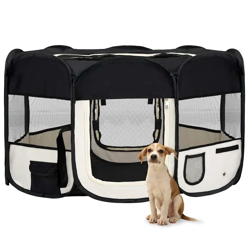 Faltbarer Welpenlaufstall mit Tragetasche nero 145x145x61 cm