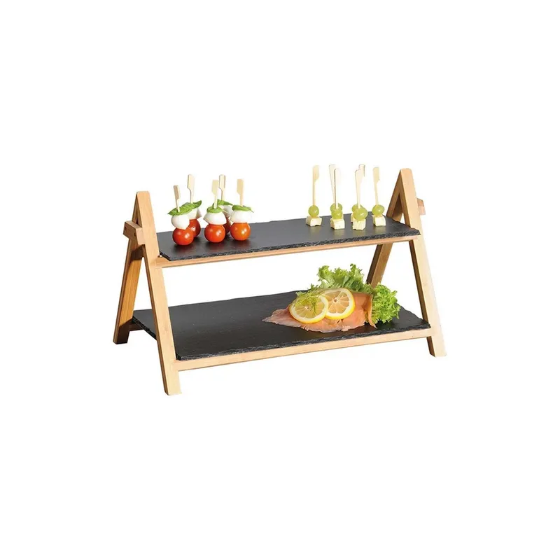 Kesper Etagere 2-stufig Schiefer Bambus rechteckig