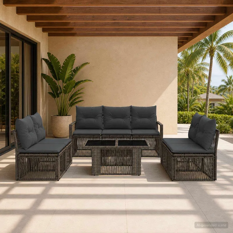 Gartensofa-set 8 stk. Grau und Dunkelgrau Poly-Rattan
