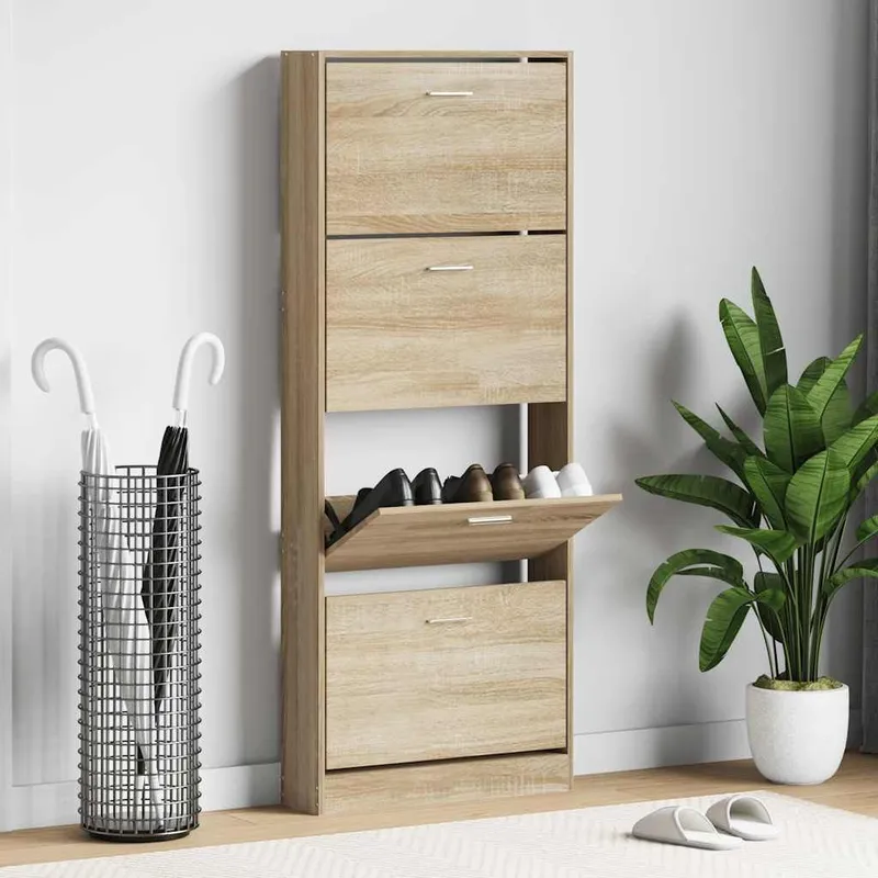 Schuhschrank Eichen-Optik 59x17x150 cm Holzwerkstoff