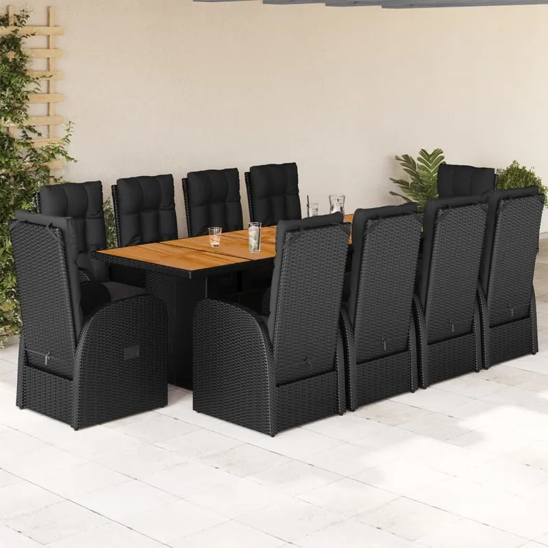 11-tlg. Garten-Essgruppe mit Kissen noir Poly Rattan