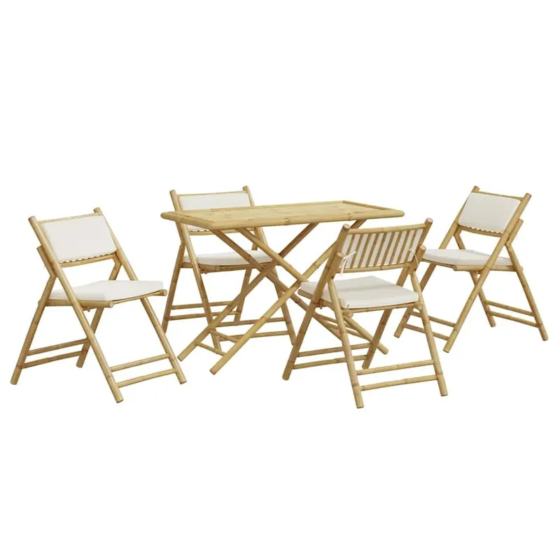 5 pz. Bistro-Set Klappbar con Cremeweißen cuscini Bambus