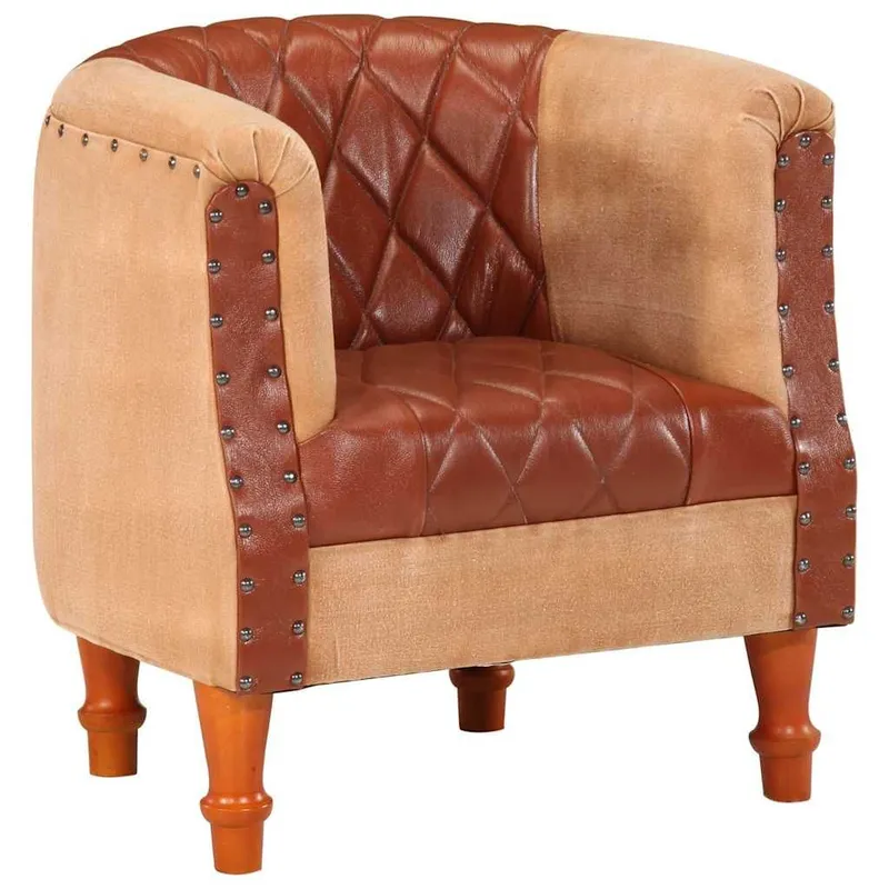 Sessel Braun Echtleder und Massivholz Mango