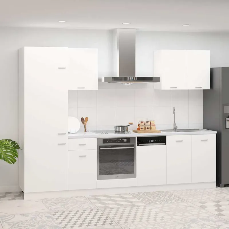 Ensemble de 7 meubles de cuisine "Lyon" en bois d'ingénierie blanc