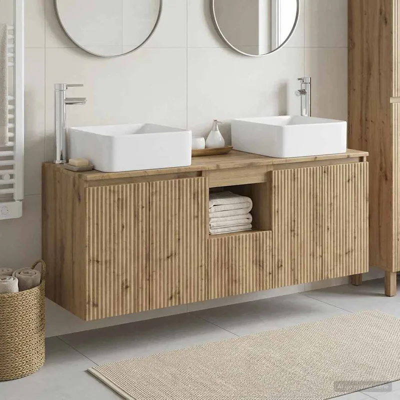 Badezimmerschrank-Set 3 Stk. Artisan-Eiche 49,5 x 41 x 63 cm