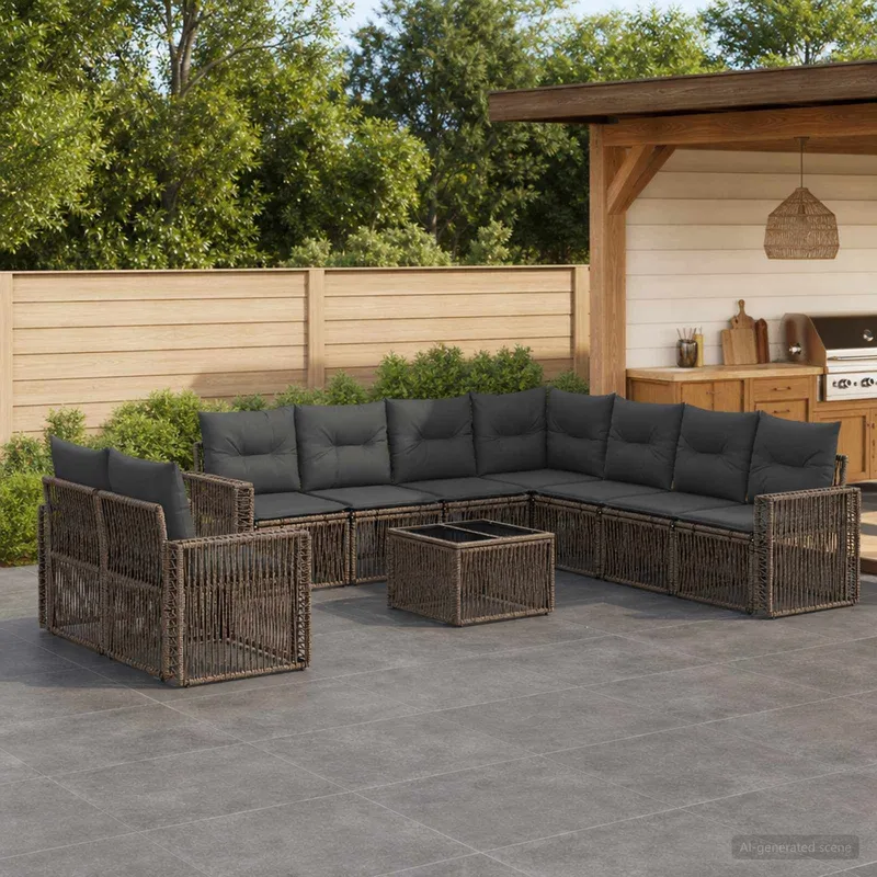 set divano da giardino 10 pz. grigio e grigio scuro polyrattan