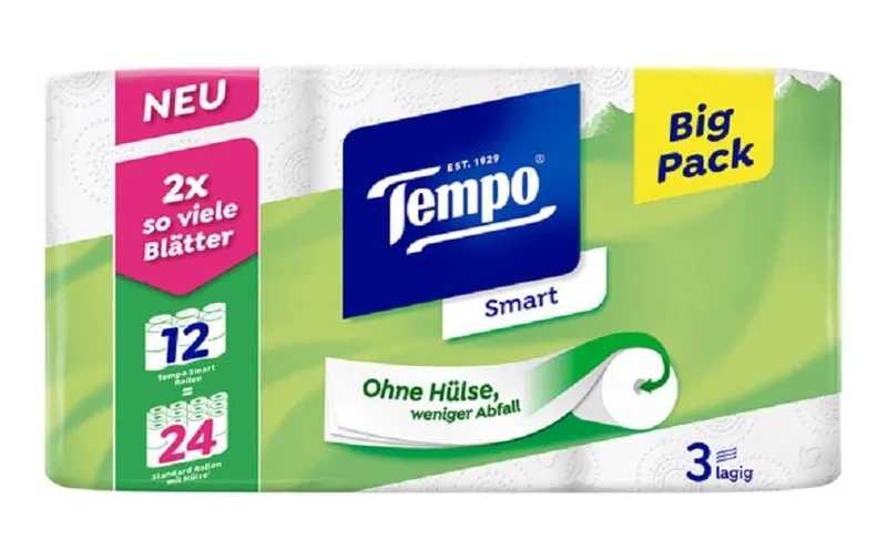 Tempo Toilettenpapier Smart 12 Rollen, 3-lagig, bianco