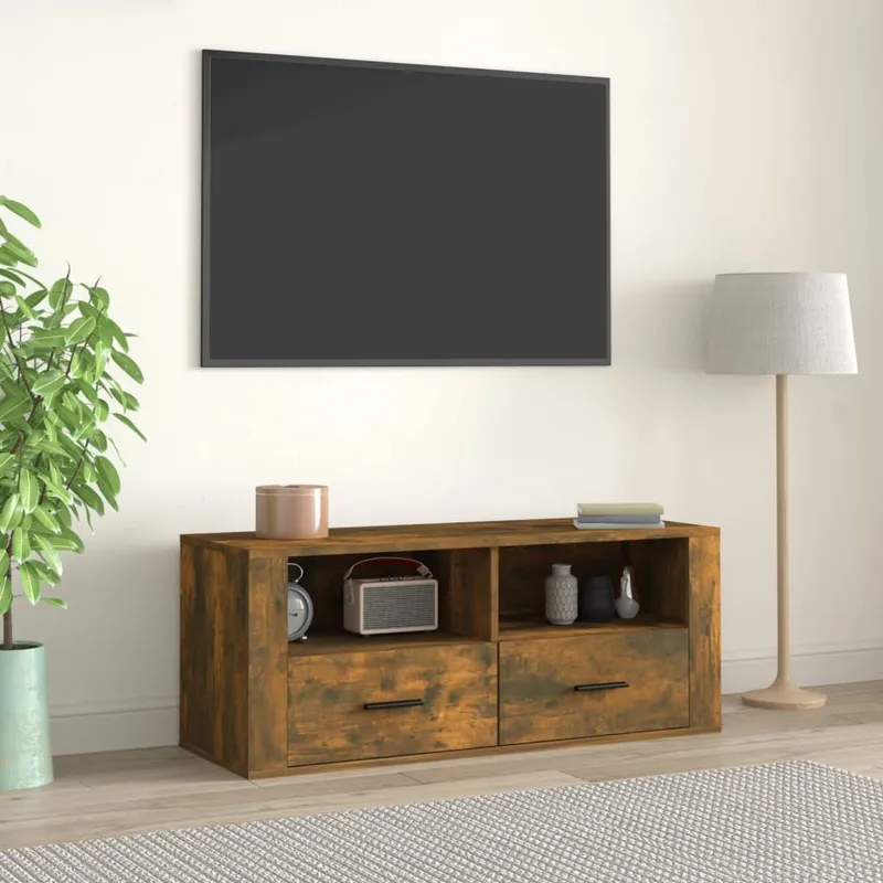 Mobile TV Rovere Fumé 100x35x40 cm Legno Ingegnerizzato