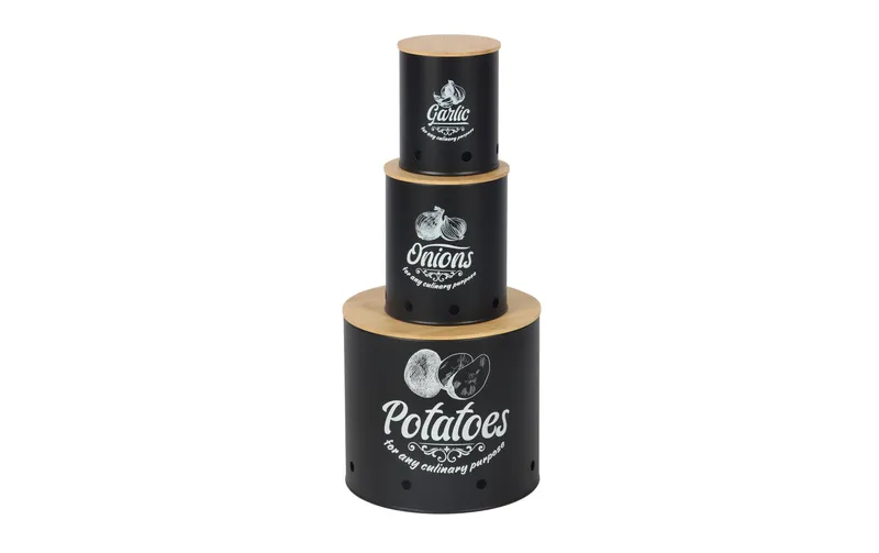 relaxdays Aufbewahrungsbox 3er Set Bambusdeckel rund