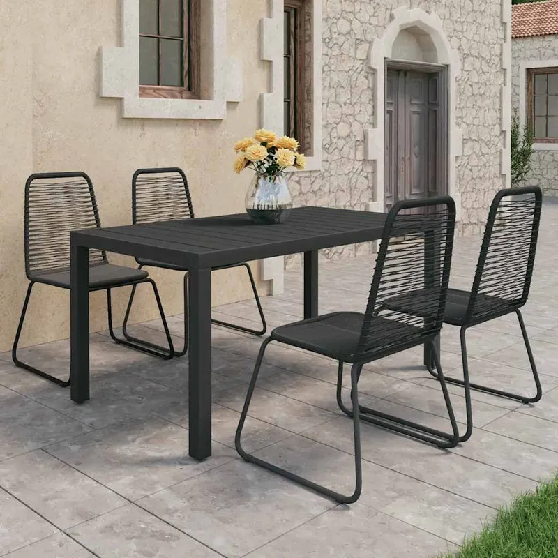 5-tlg. Garten-Essgruppe PVC Rattan nero