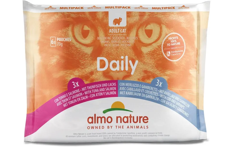 Almo naturalee Nassfutter Daily Multipack, Lachs/Kabeljau/Garnelen 6 x 70g
