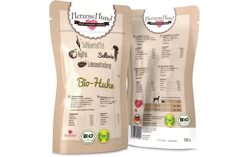 HerzensHund Nassfutter Bio-Huhn mit Bio-Gemüse, 130 g