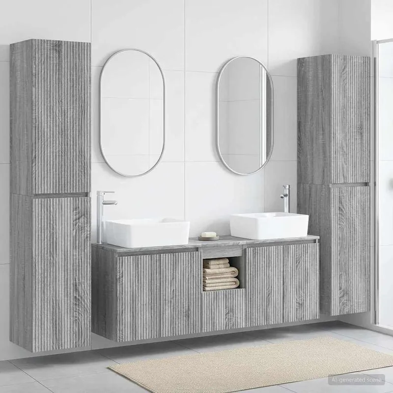 Badezimmermöbel-Set 5 stk. Grau Sonoma 33 x 34,5 x 160 cm