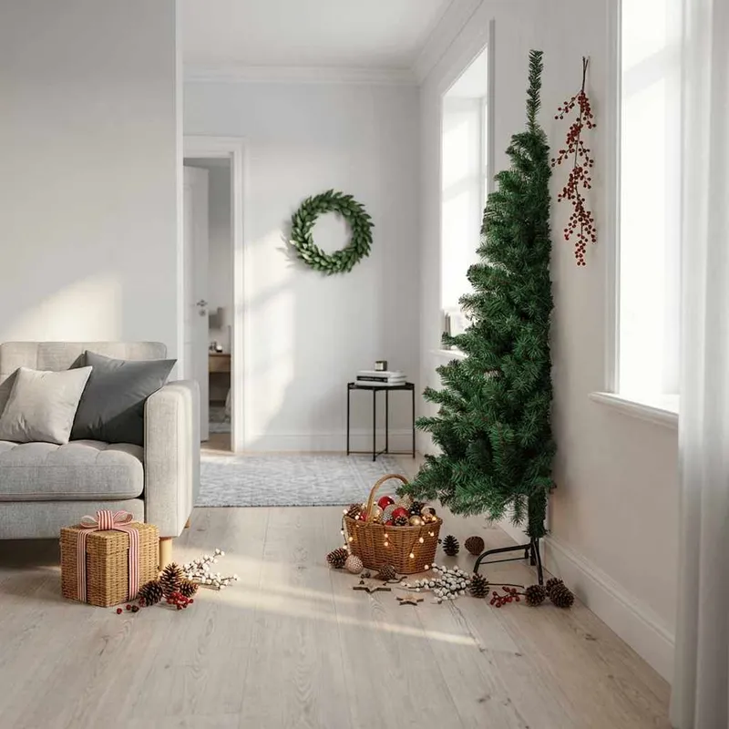 Künstlicher Halb-Weihnachtsbaum mit Ständer Grün 180 cm PVC