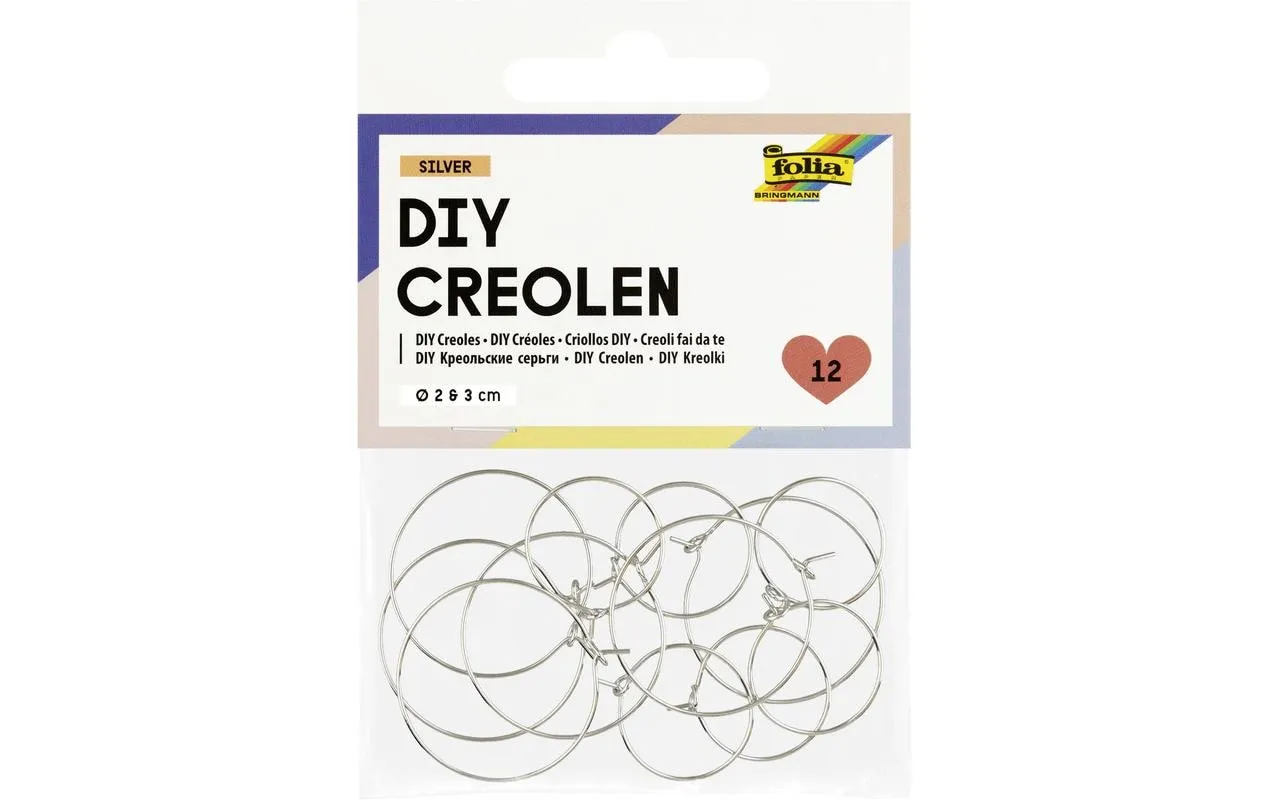 Folia DIY Creolen 12 Stück, 2 cm und 3 cm, silber