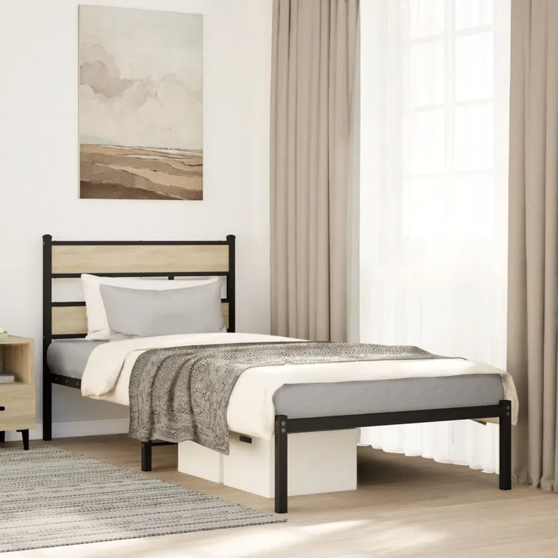 letto in metalloo senza materasso rovere Sonoma 107x203 cm