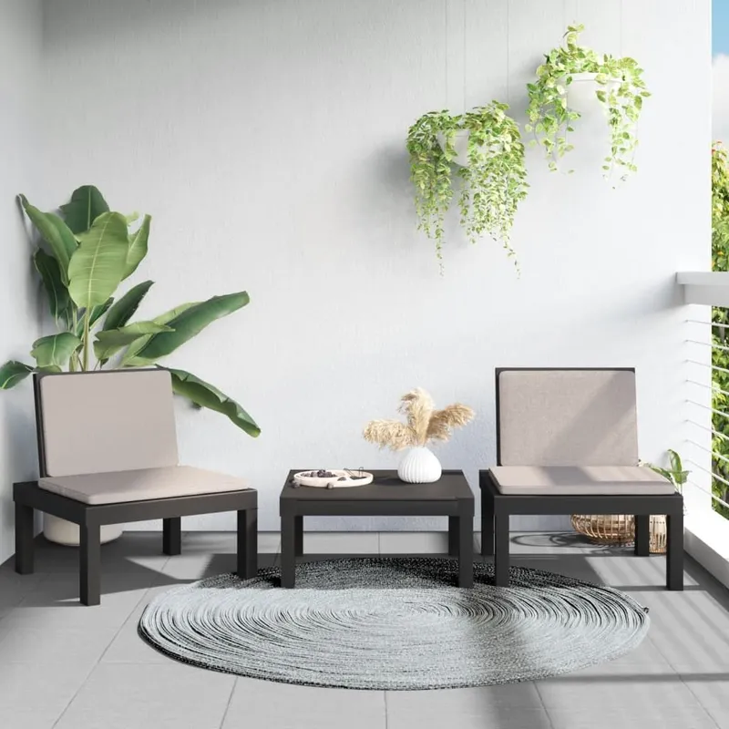 3-tlg. Garten-Lounge-Set mit Kissen antracite PP
