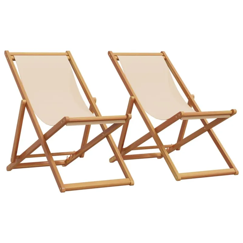Chaises pliantes 2 pièces Tissu beige et bois massif