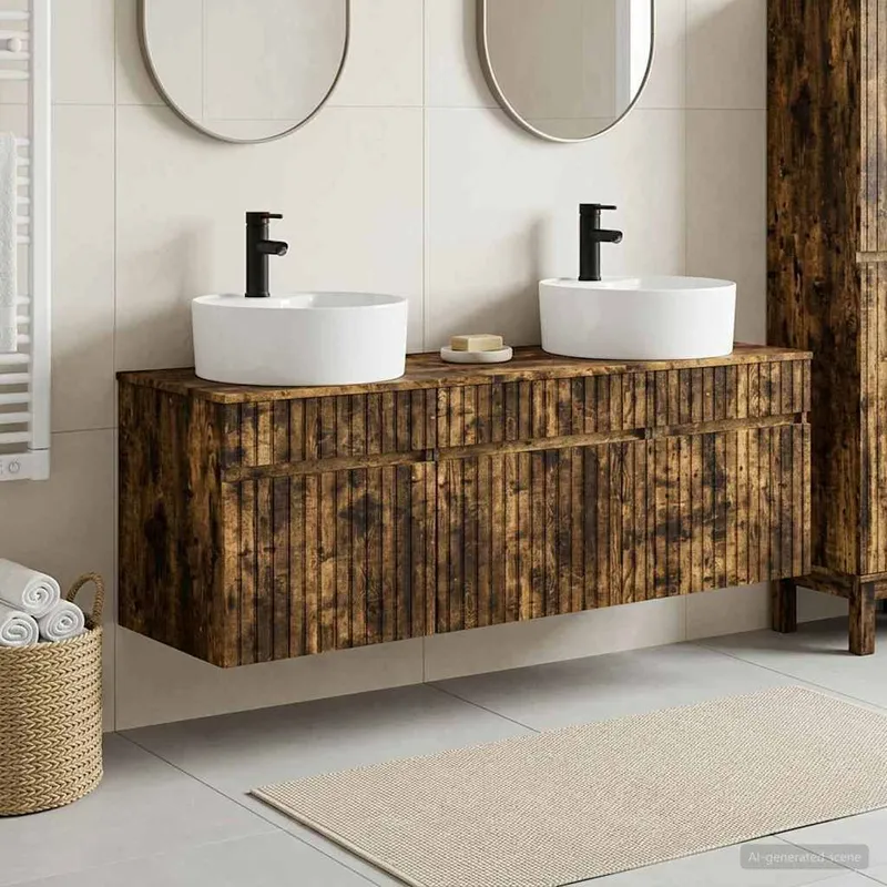 Badezimmerschrank-Set 3 stk. Geräucherte Eiche