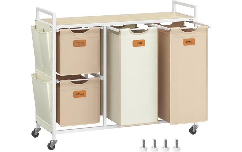VASAGLE Wäschekorb con 4 Fächern 150 l, Crème/Camel