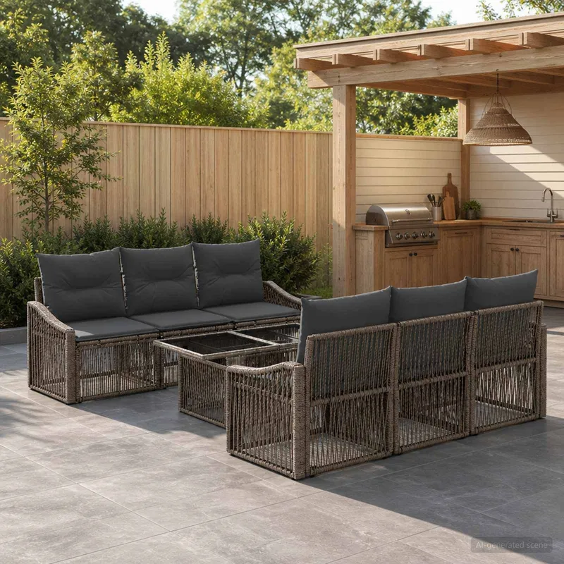 Gartensofa-set 7 stk. Grau und Dunkelgrau Poly-Rattan