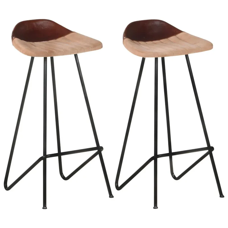 Barhocker 2 Stk. marrone Echtleder