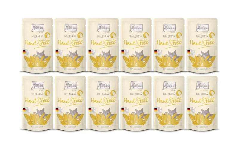 Mjamjam Nassfutter Wellness Haut & Fell Huhn, 12 x 125 g