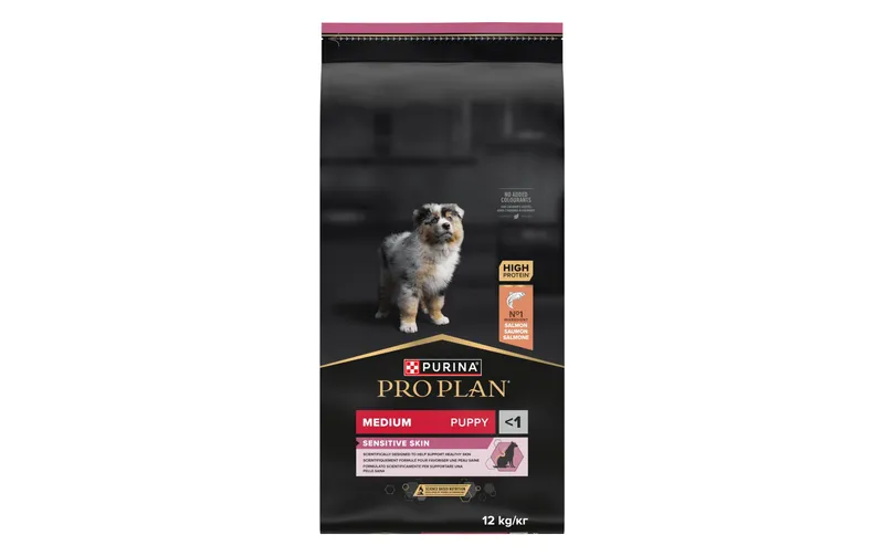 Purina Pro Plan Trockenfutter M Puppy Sensitive Skin Lachs, 12 kg