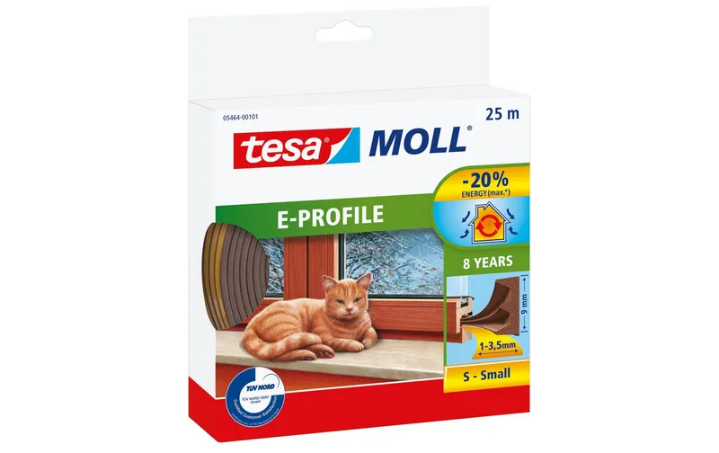tesa Dichtungsband E-Profil, Braun, 25 m x 9 mm