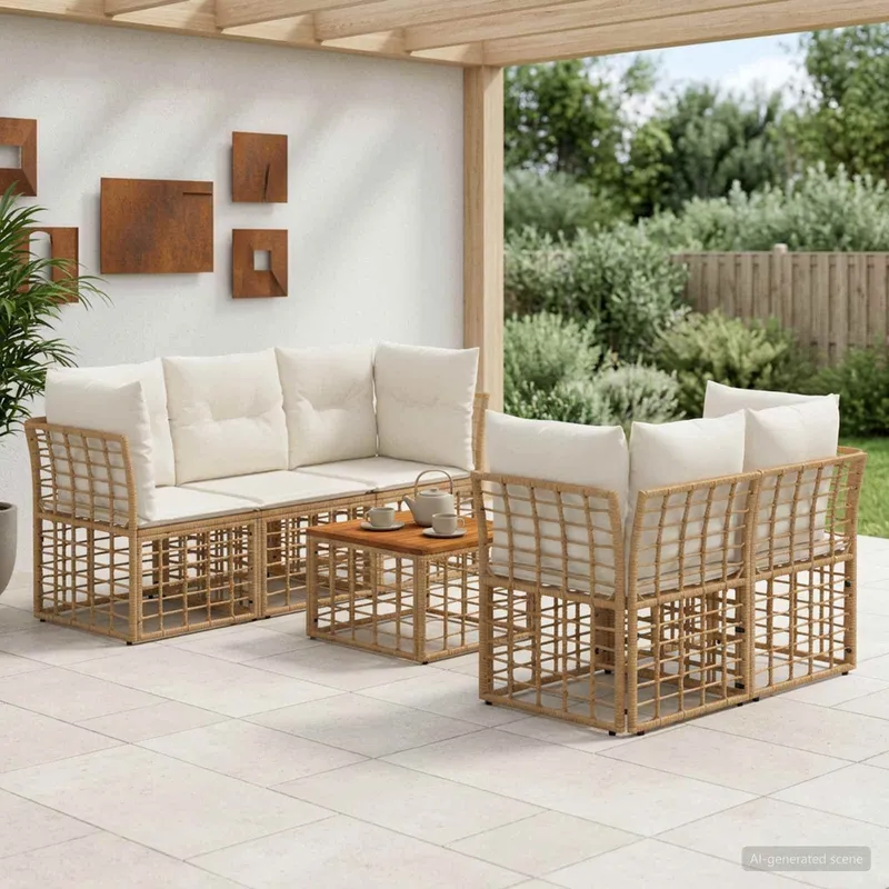 set divano outdoor 6 pz. naturale e Cremweiß polyrattan