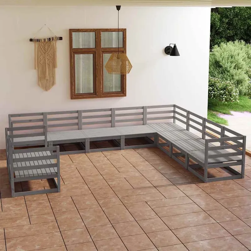 10-tlg. Garten-Lounge-Set grigio Kiefer Massivholz