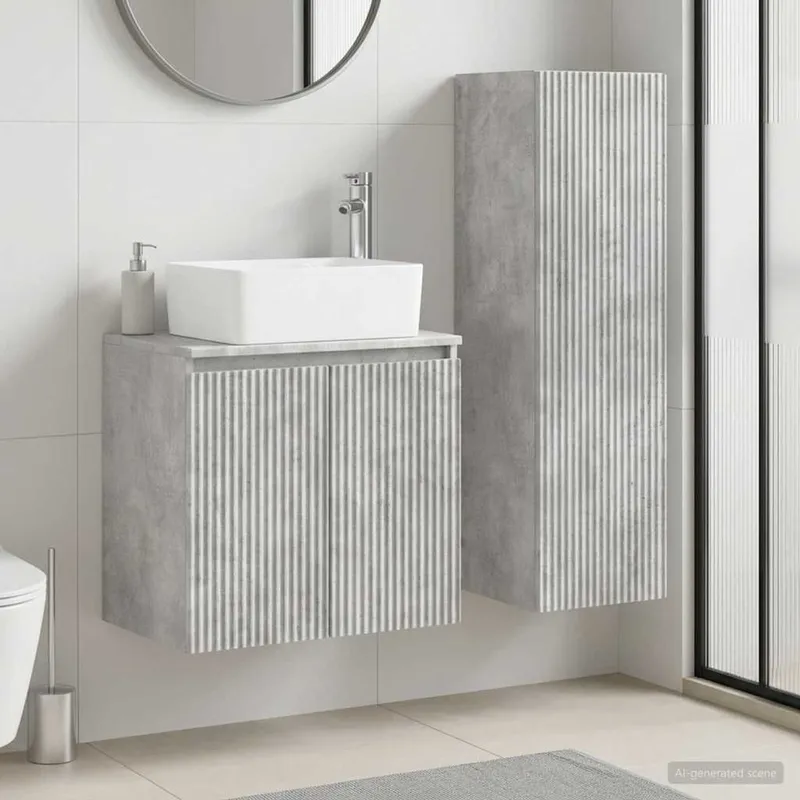Badezimmermöbel-Set 2 stk. Betongrau 33 x 34,5 x 100 cm