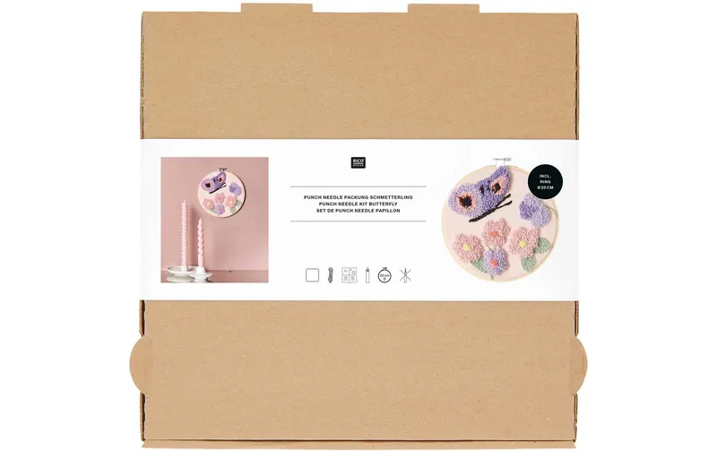Rico Design Punch Needle Packung Schmetterling, Ø 20 cm