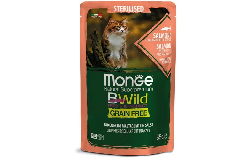 Monge Nassfutter Katze Bwild GF Sterilisiert Lachs 85g