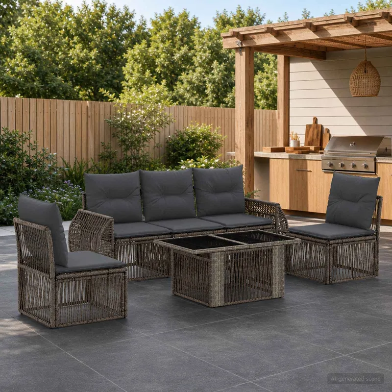 set divano da giardino 6 pz. grigio e grigio scuro polyrattan