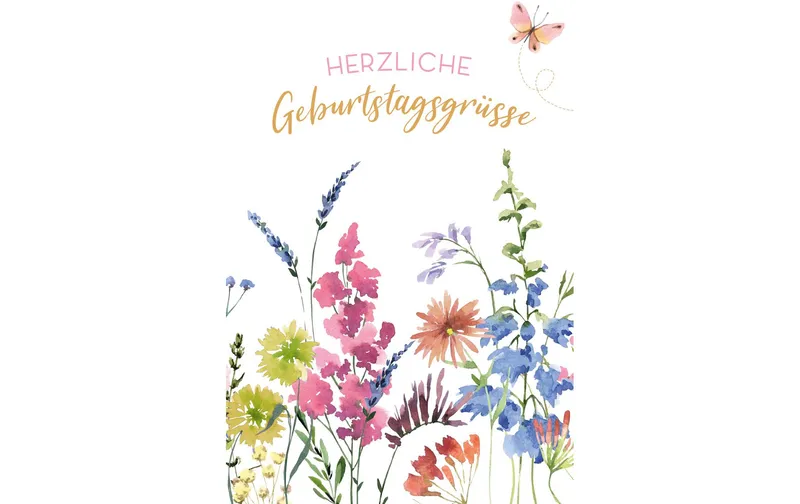 ABC Geburtstagskarte Bunte Blüten with Schmetterling B6