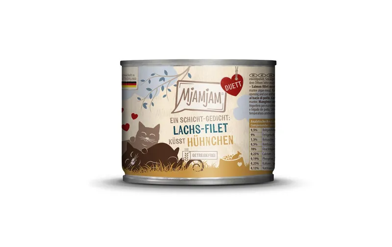 Mjamjam Nassfutter Duett Lachs-Filet küsst Hühnchen, 190 g