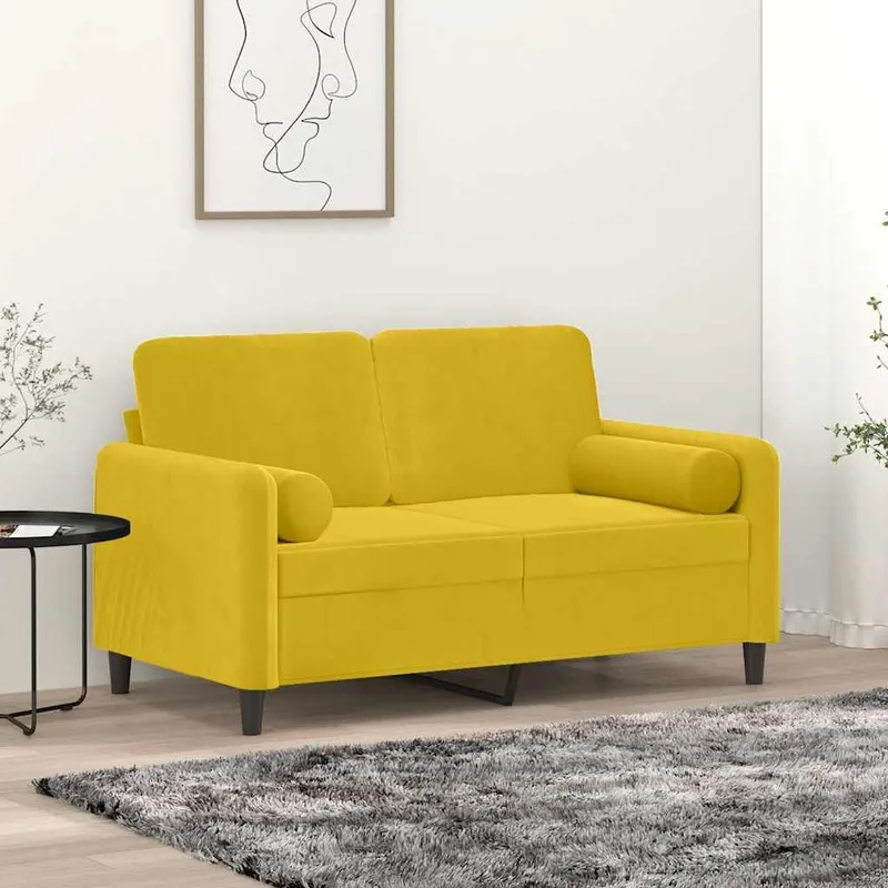 Canapé 2 places avec oreillers décoratifs jaune 120 cm velours